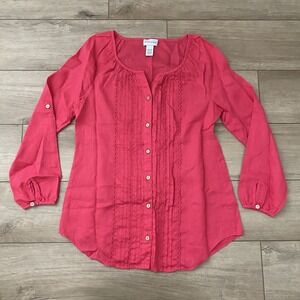 Soft Surroundings Womens Button Up Linen tunic Top Roll Tab Sleeve Size Small